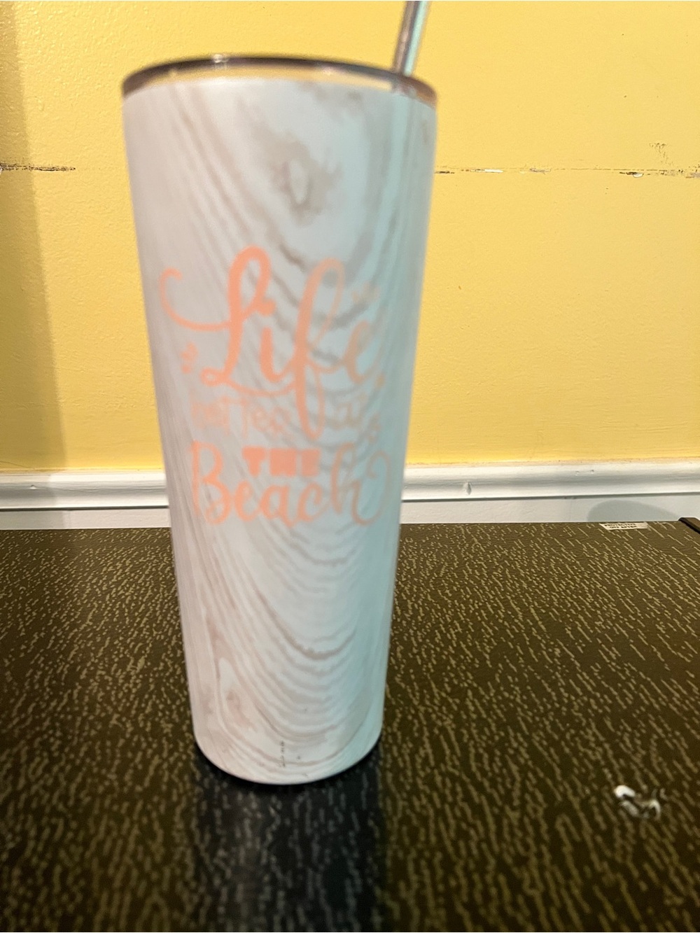 Insulated Beachwood Stainless Steel Tumbler - Pink Accent